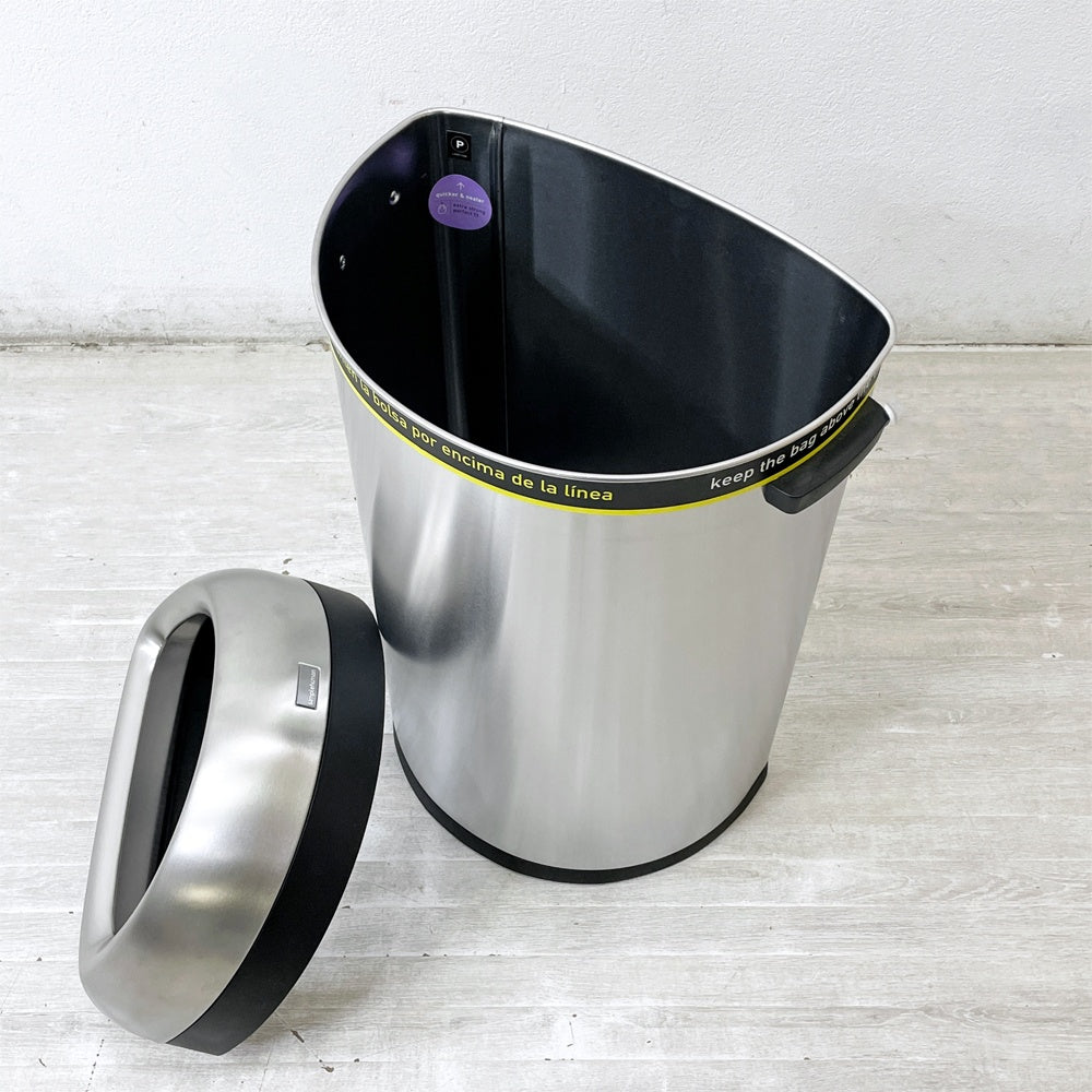 シンプルヒューマン simplehuman セミラウンドオープンカン 60L ゴミ箱 ダストボックス 半円型 ステンレス シンプルモダン 元箱付き ●