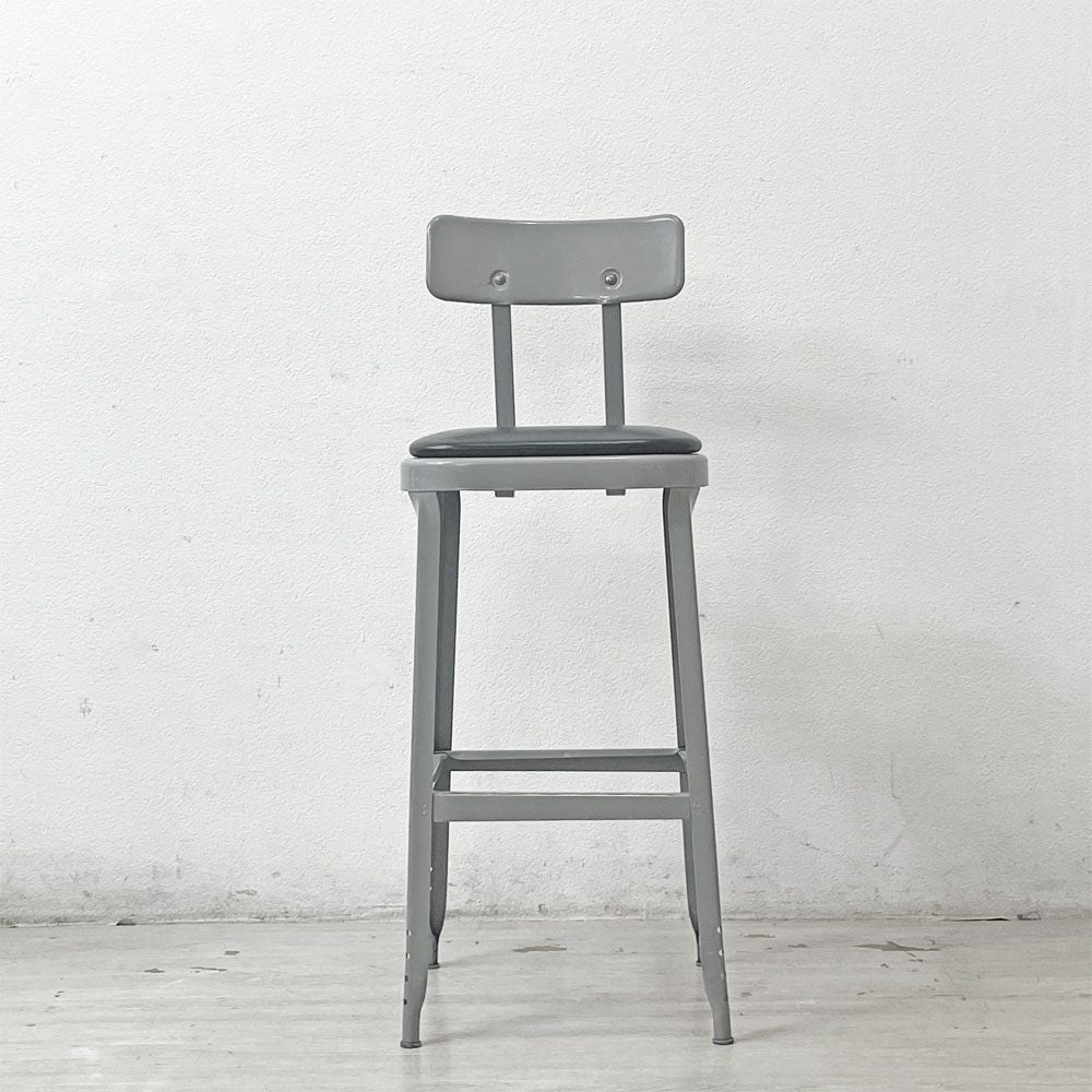 リオン LYON ファクトリー チェア FACTORY CHAIR カウンターチェア グレー バックレスト クッション PVCレザー 座面高69cm パシフィックファニチャーサービス P.F.S取り扱い D ●