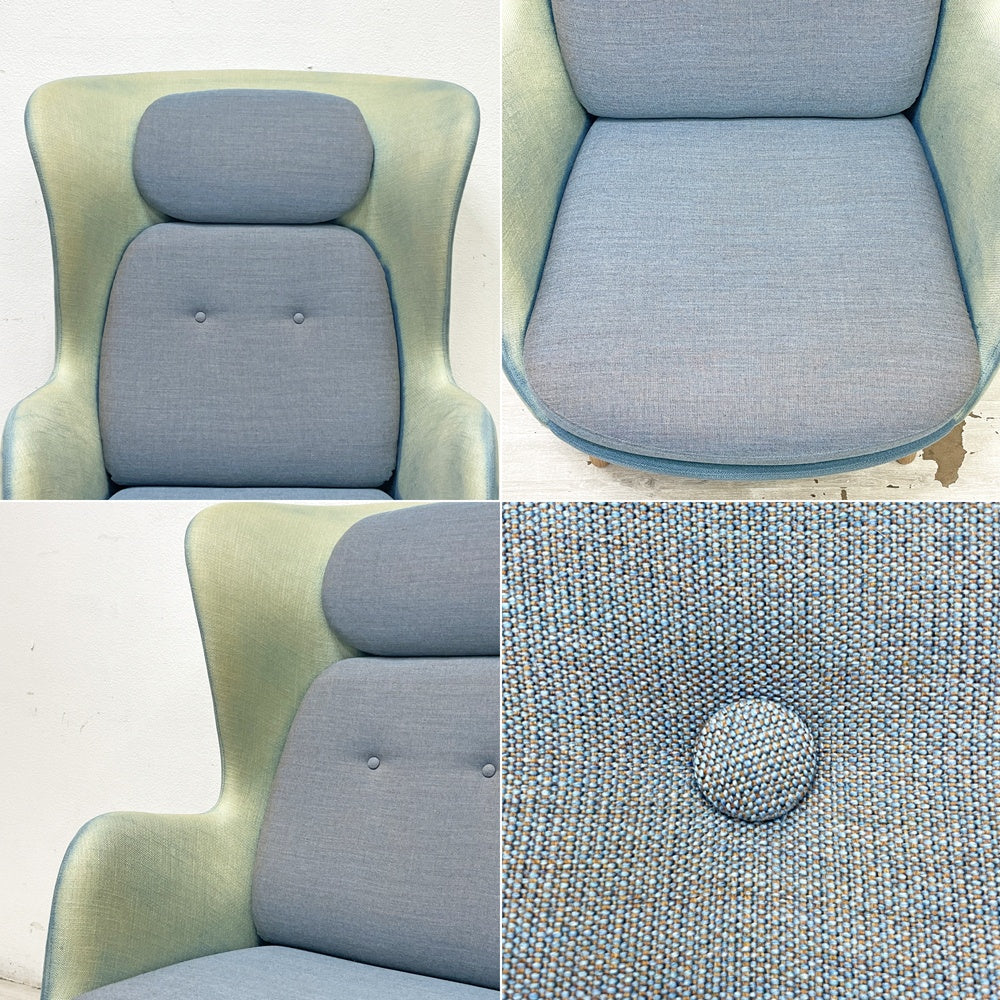 フリッツハンセン Fritz Hansen ロオチェア RO JH2 ラウンジチェア ハイバック Faded Denim Blue ファブリック オーク材フレーム ハイメ・アジョン 北欧モダン●