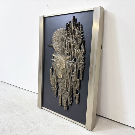 西村忠 ブロンズレリーフ 『静夜』 額装品 彫刻 金属造形 壁掛けインテリア ●