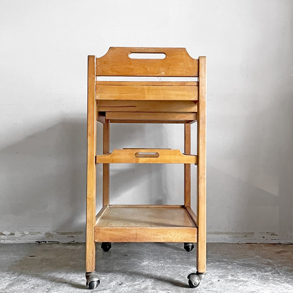 ビンテージ vintage 木製キッチンワゴン トロリー ドロワー＆トレイ付き ナチュラルスタイル ■
