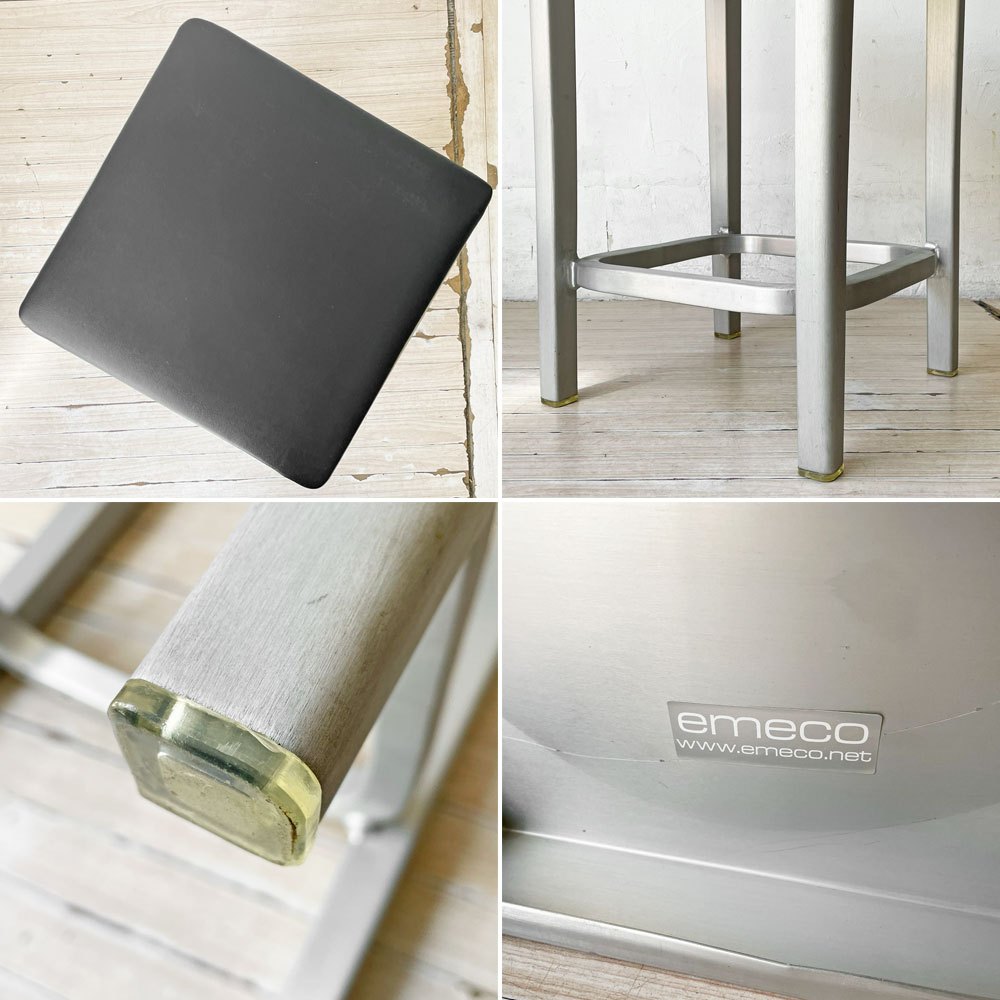 エメコ EMECO カウンタースツール BARSTOOL H61cm シートクッション付き フィリップ・スタルク Philippe Starck ブラッシュドアルミ インダストリアルデザイン ★