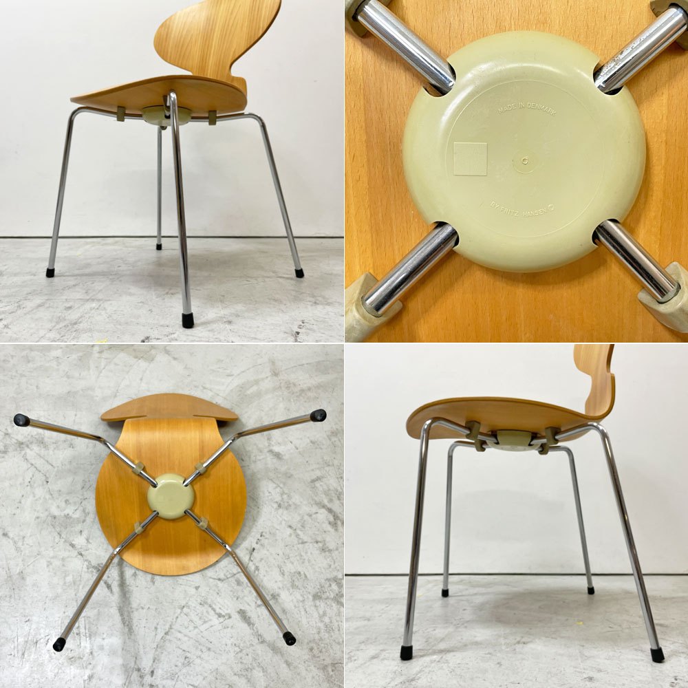フリッツハンセン Fritz Hansen アントチェア 4本脚 ナチュラルビーチ ラッカー アルネ・ヤコブセン 北欧家具 J ●