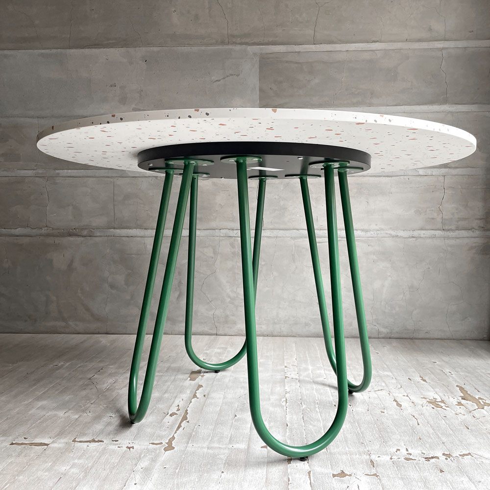 カリガリス Calligaris コヌビア connubia スツーレ STULLE ラウンド ダイニングテーブル テラッゾ×マットフォレストグリーン メラニン天板 メタルレッグ Φ120cm イタリアモダン 美品 ♪