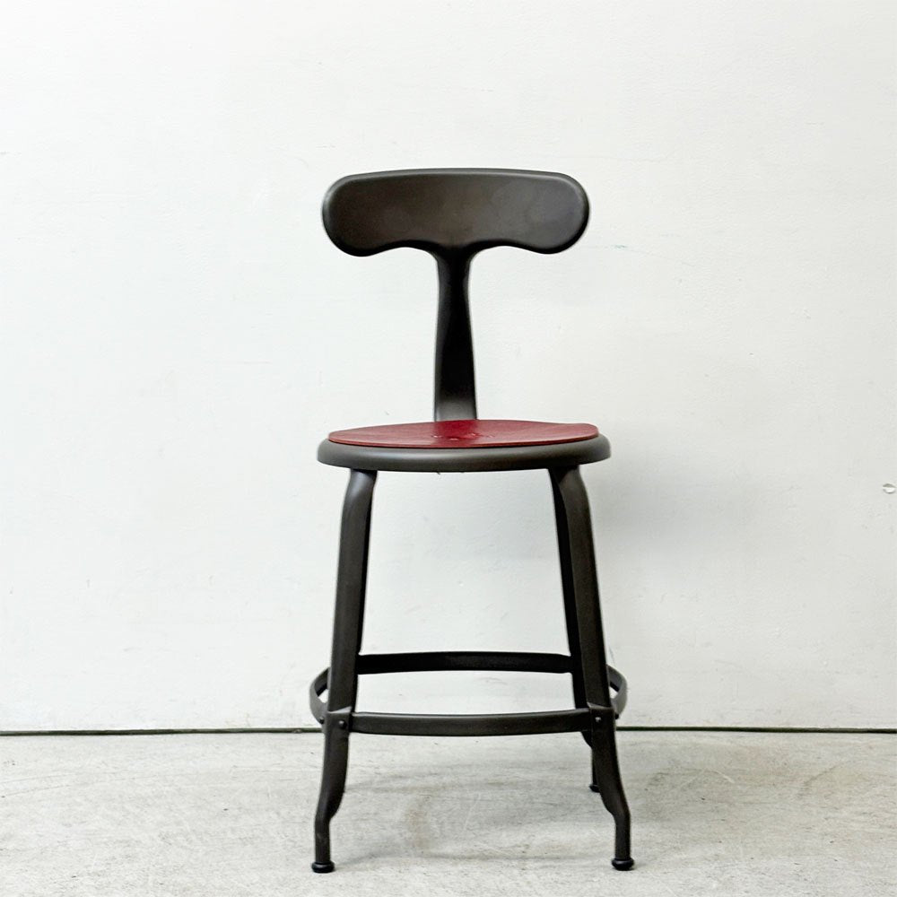 フェールトラヴァイユ FER TRAVAIL ニコルチェア NICOLLE Chair SH45cm ダイニングチェア スチール マットクリア仕上げ 別注モデル レザーパッド付 レッド インダストリアル フランス ●