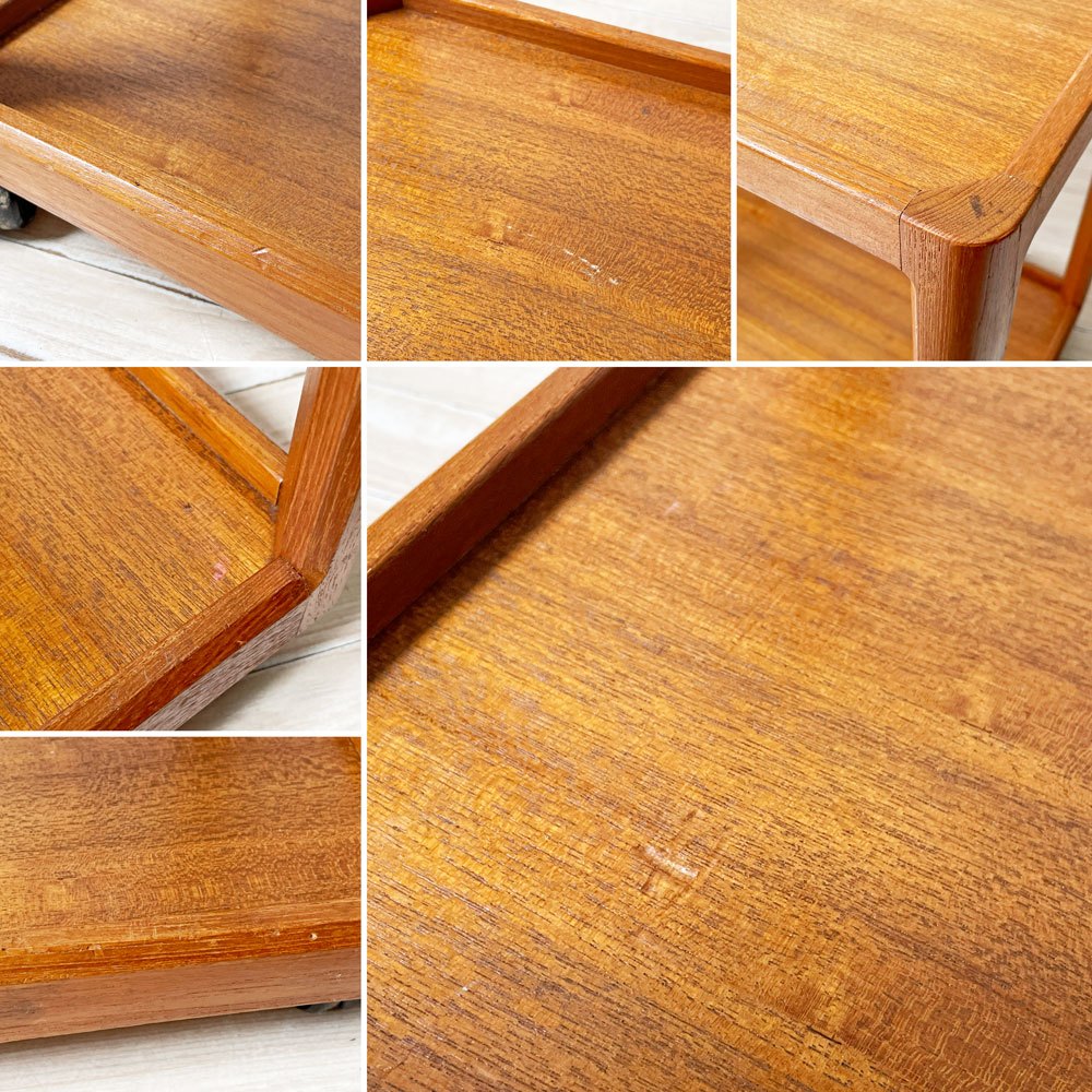 ジャパンビンテージ Japan Vintage チーク材 キッチンワゴン トローリーワゴン ディスプレイラック 2段 キャスター付 北欧スタイル ★