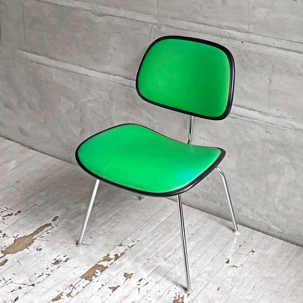 ハーマンミラー Herman Miller ツーピースプラスチックチェア Two Piece Plastic Chair DCM グリーン ブラック PVCレザー ビンテージ イームズ 希少 ♪