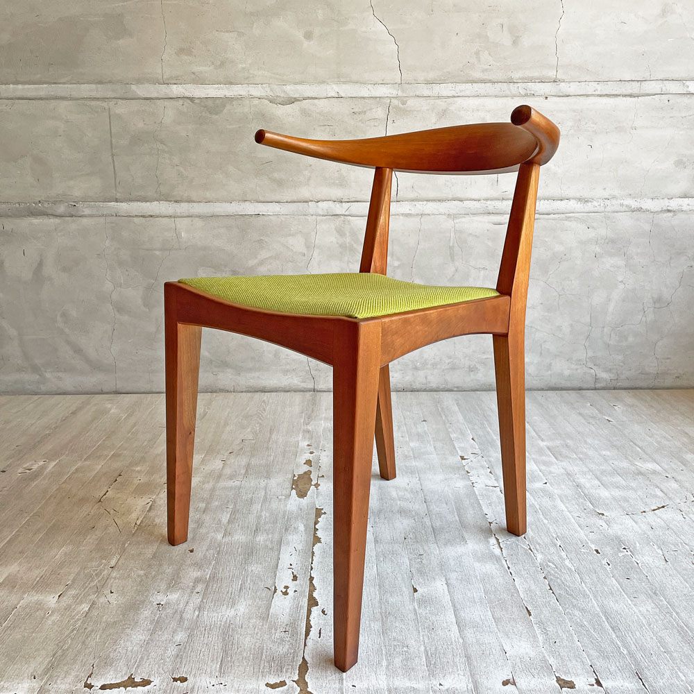 ウッドユウライクカンパニー WOOD YOU LIKE COMPANY アイチェア クッション AI CHAIR ハーフアームチェア チェリー無垢材 ファブリック ライトグリーン 座面張替済 A ♪