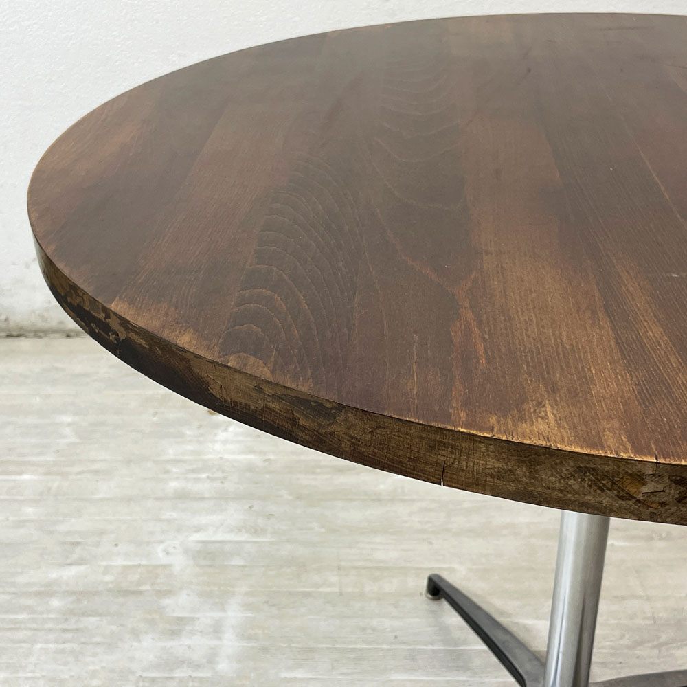 インダストリアルデザイン  Industrial design カフェテーブル ダイニングテーブル ラウンド天板 無垢集成材 Φ90cm ●