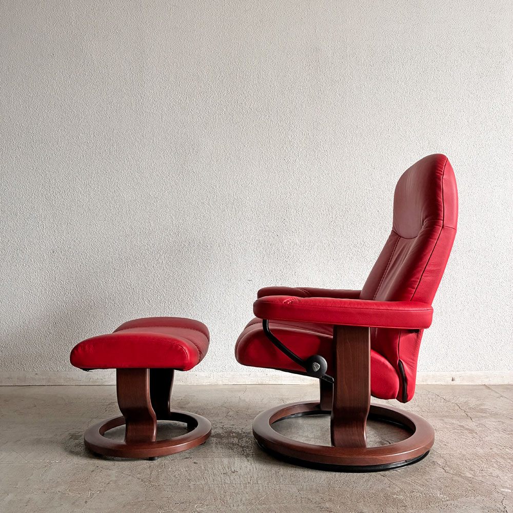エコーネス EKORNES ストレスレスチェア stressless コンサル Consul リクライニングチェア＆オットマン Sサイズ 本革 レッドレザー クラシックベース ノルウェー 定価￥268,400- 〓
