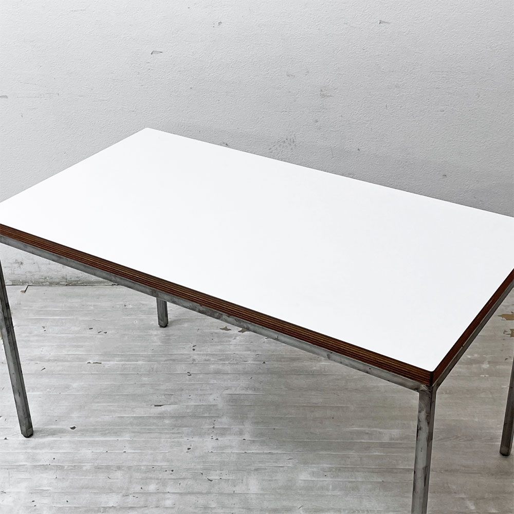 インダストリアルデザイン Industrial Design オーダーメイド デスク ワークテーブル 作業机 ホワイトメラミン 積層合板 スチール脚 W120cm ●
