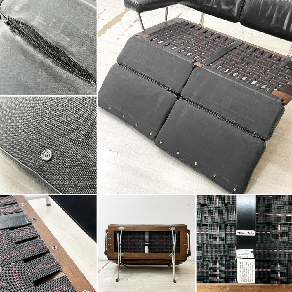ハーマンミラー Herman Miller イームズソファ Eames Sofa 2シーター ウォールナット材 レザー ブラック C&R. イームズ ミッドセンチュリー ●
