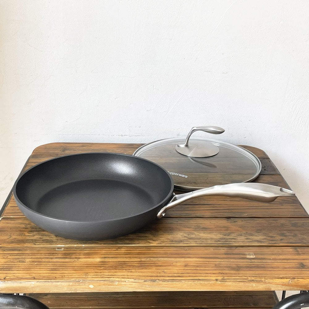タッパーウェア Tupperware ブラックシリーズ クックウェア フライパン 28cm IH対応 ガラス蓋付 日本未発売 美品 ★
