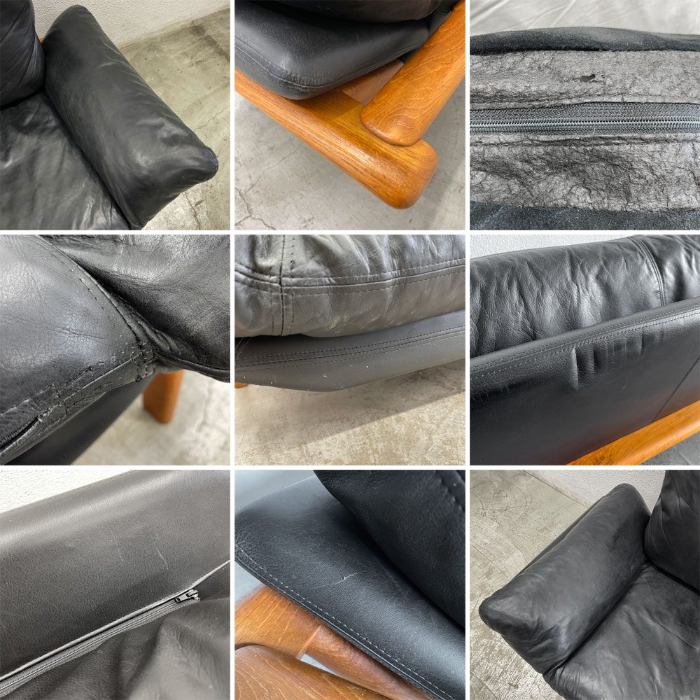 コンフォート モーベルファブリック Komfort Mobelfabrik 3人掛け ソファ 本革張り×チーク無垢材 Juul Kristensen 希少 70年代 ビンテージ デンマーク 北欧モダン 〓