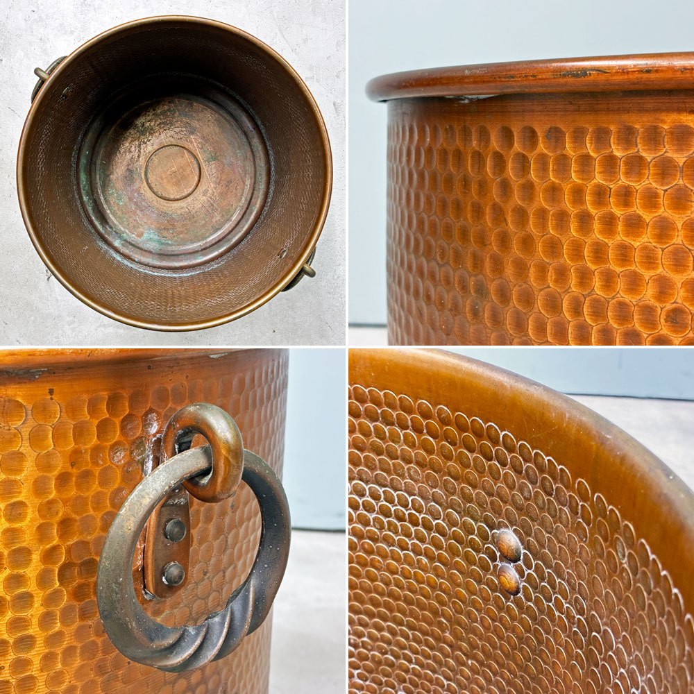 ビンテージ Vintage 銅製 プランターカバー 槌目 コッパー 鉢カバー バスケット アンティーク インテリア 店舗什器 ◎