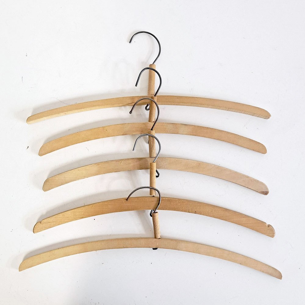 北欧ビンテージ Scandinabian Vintage 木製ハンガー 10本セット 1950〜70年代 木味 レトロ 古道具 B ●
