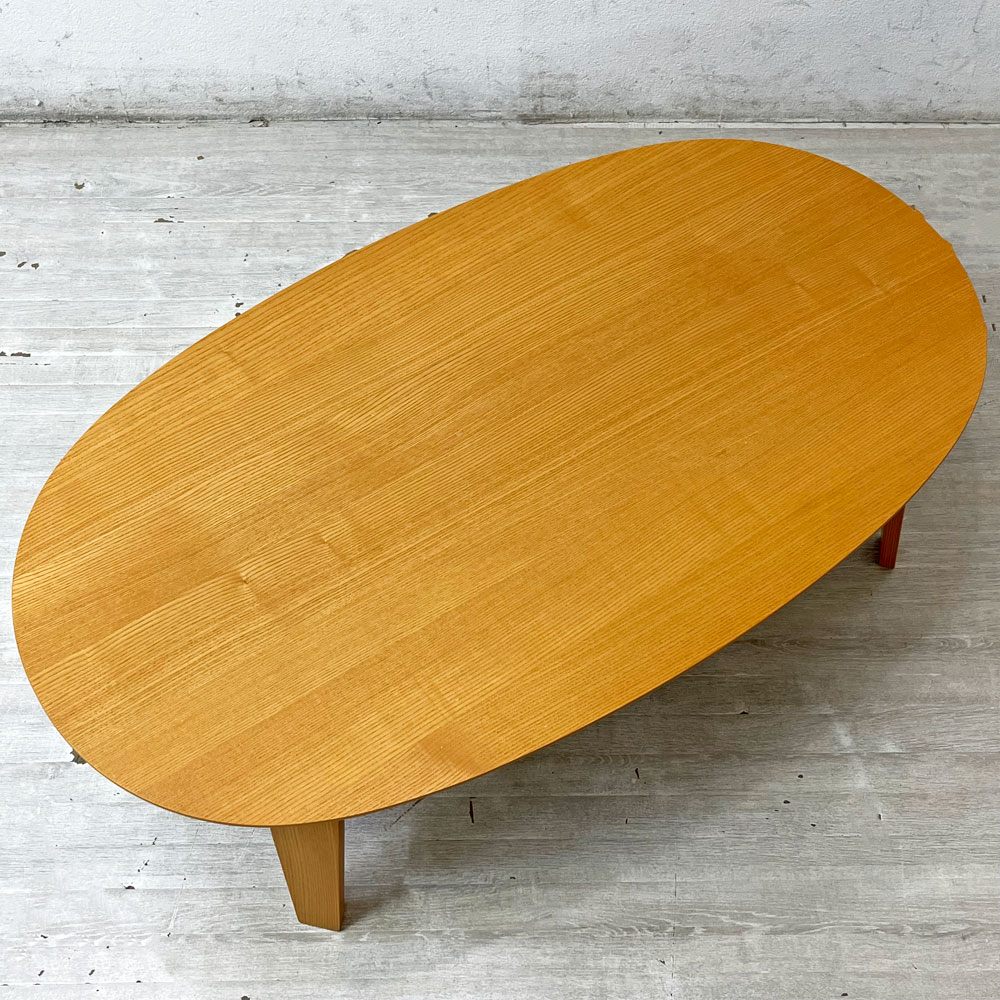 無印良品 MUJI 楕円こたつ 小 ローテーブル コーヒーテーブル フラットヒーター タモ材 曲木脚 ナチュラル 廃番 ●