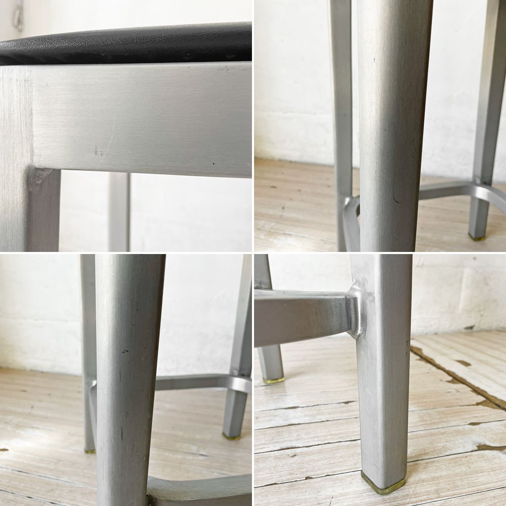 エメコ EMECO カウンタースツール BARSTOOL H61cm シートクッション付き フィリップ・スタルク Philippe Starck ブラッシュドアルミ インダストリアルデザイン ★
