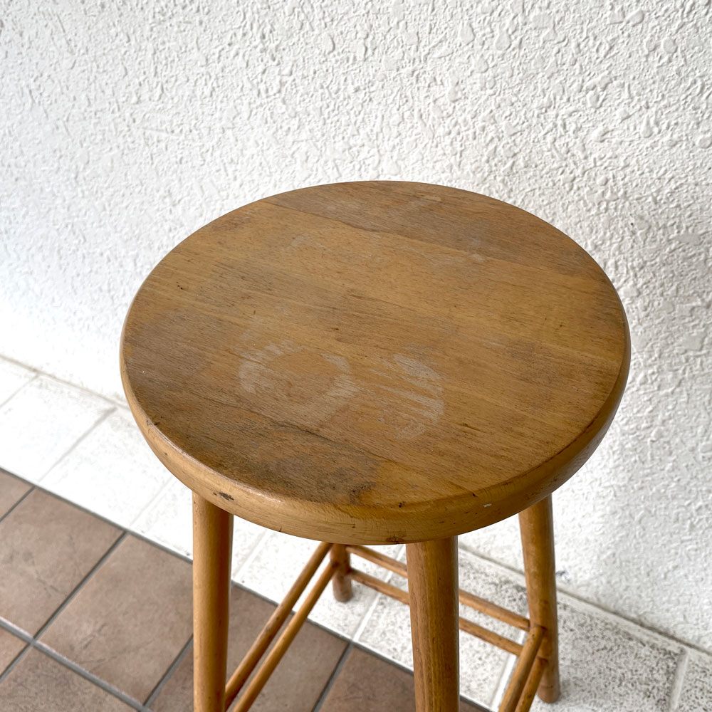 木製 ハイスツール High stool ナチュラル フラワースタンド 花台 店舗用什器 古道具 古家具 ◇