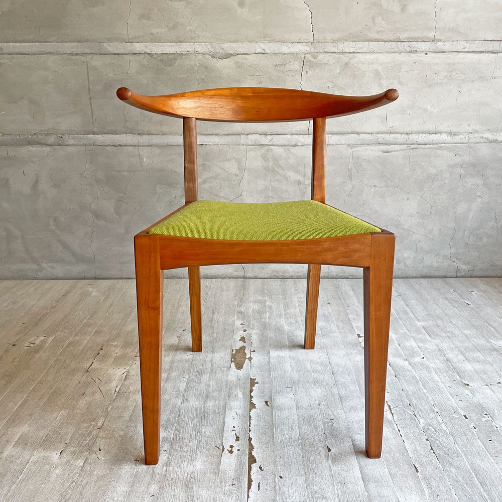 ウッドユウライクカンパニー WOOD YOU LIKE COMPANY アイチェア クッション AI CHAIR ハーフアームチェア チェリー無垢材 ファブリック ライトグリーン ファブリック 座面張替済 B ♪