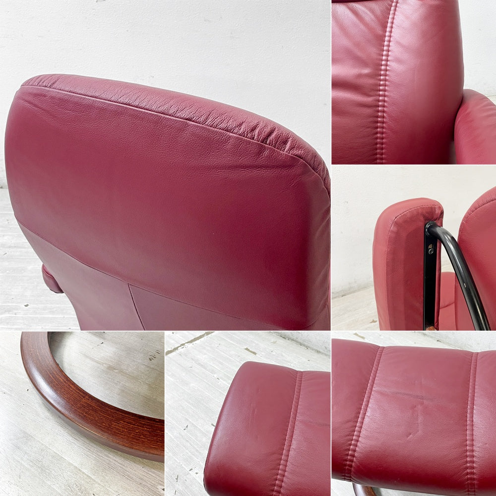 エコーネス EKORNES コンサル Consul ストレスレスチェア stressless リクライニングチェア オットマン付き クラシック レザー Mサイズ 2017年製 B ●