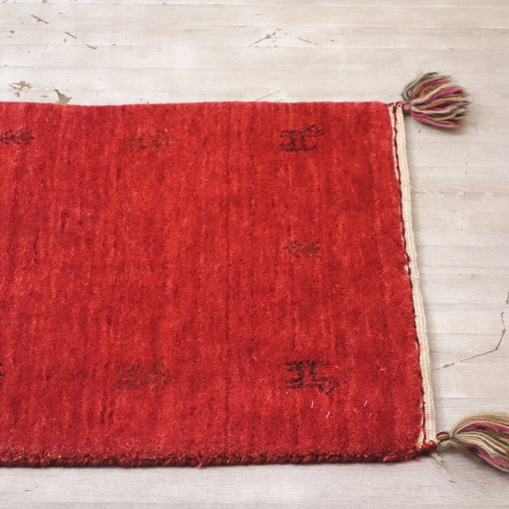 イラン 手織り ギャッベ gabbeh 絨毯 ラグ カーペット レッド 91×61cm 鹿モチーフ ●