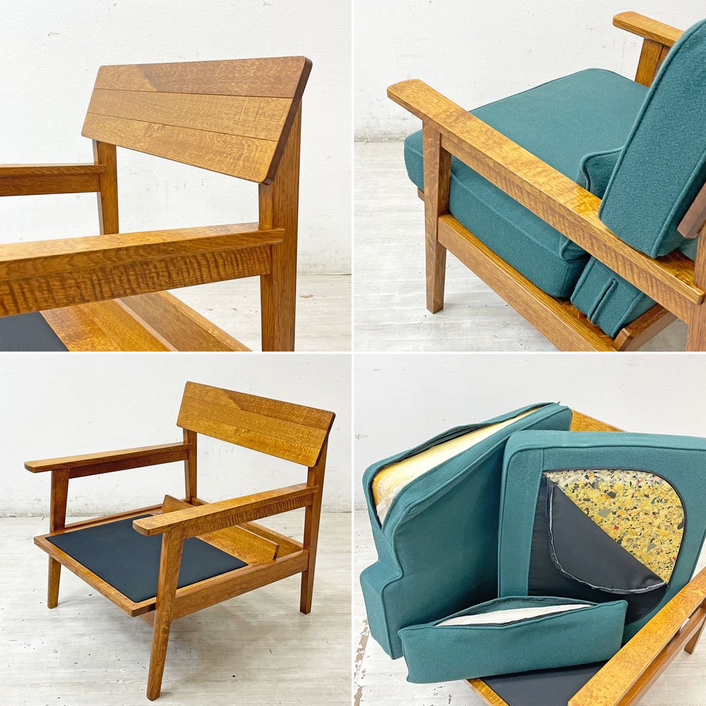 スタンダードトレード STANDARD TRADE Wood Frame Sofa SFA-03C-1p 一人掛けソファ ブルーグリーン ファブリック オーク無垢材 定価：¥240,000- ●