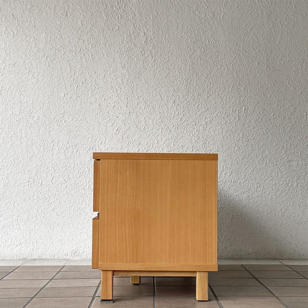 無印良品 MUJI タモ材 AVラック AVボード テレビ台 ガラス扉 フラップ扉 抽斗2杯 W90cm ナチュラルスタイル 廃番 ◇