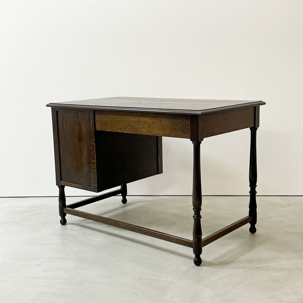 横浜元町 竹中家具 オーク材 片袖デスク 机 抽斗4杯 W106cm ろくろ脚 クラシカルデザイン 昭和レトロ ●