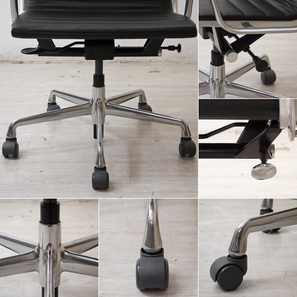 ハーマンミラー Herman Miller イームズアルミナムグループチェア マネージメントチェア アルミバフベース ガス圧昇降仕様 5本脚 キャスタータイプ 本革 イームズ A ●