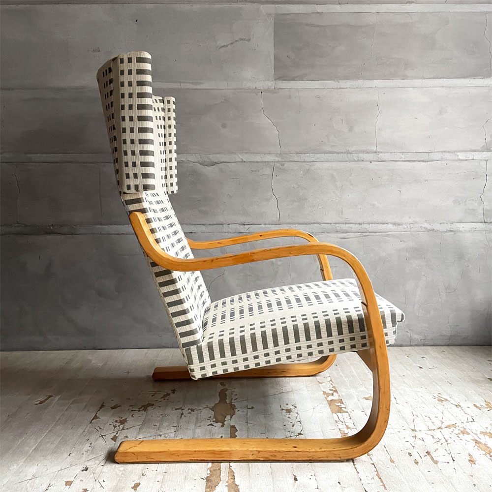 アルテック artek 401 アームチェア ラウンジチェア バーチ材 カンチレバー ヨハンナグリクセン Nereus生地 アルヴァ・アアルト 北欧 フィンランド ビンテージ ♪