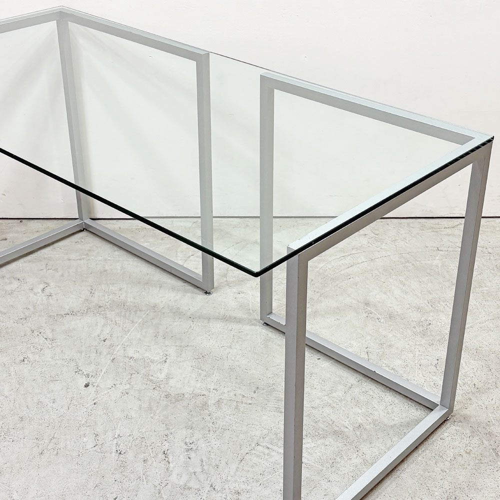 ビスレー BISLEY デスクプラン DESK PLAN Lフット ワーキングテーブル デスク ガラス天板 スチール脚 W170cm イギリス ●