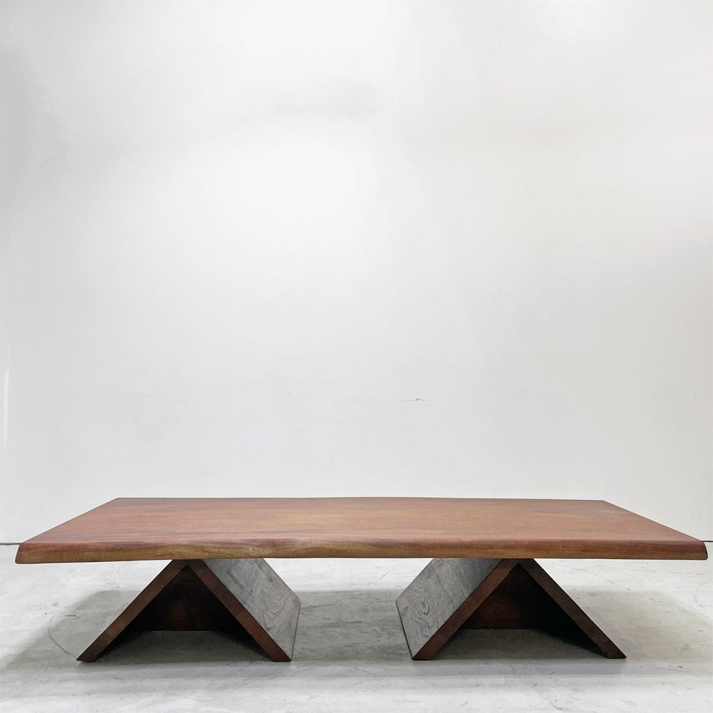 BC工房 無垢材 ダイニングテーブル LDテーブル センターテーブル兼用 三角脚 マホガニー天板 チーク脚 W185cm クラフト家具 ●