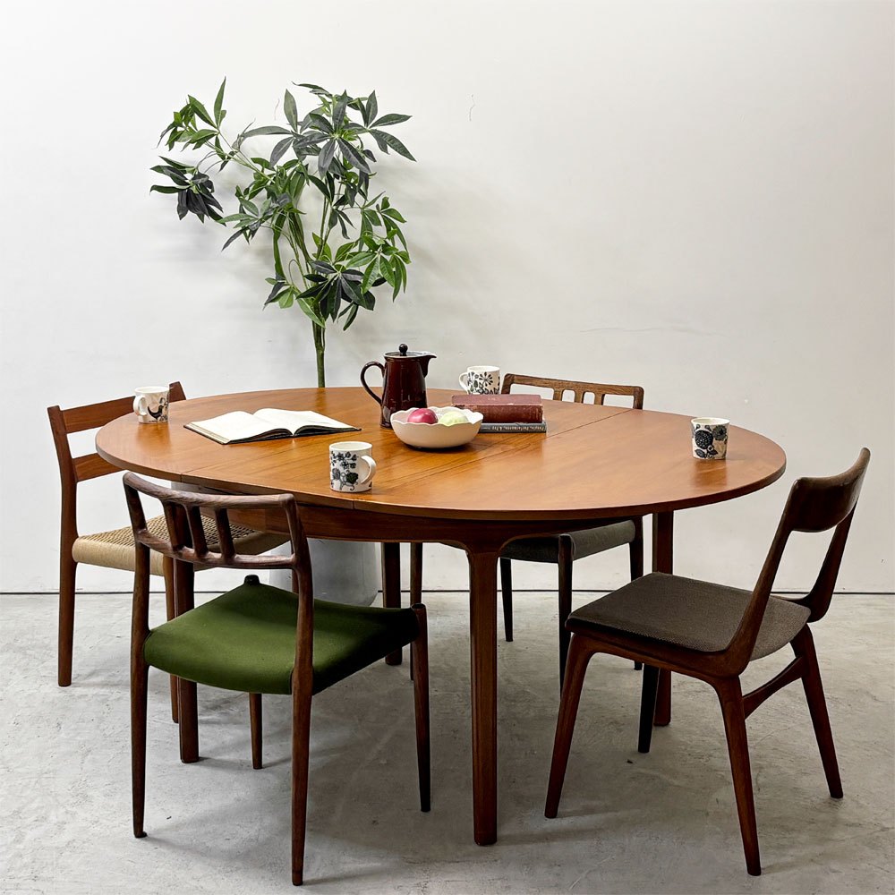 ネイサンファニチャー NATHAN Furniture チーク材 エクステンション ダイニングテーブル 伸長式 ラウンド W122cm 英国家具 UKビンテージ ●
