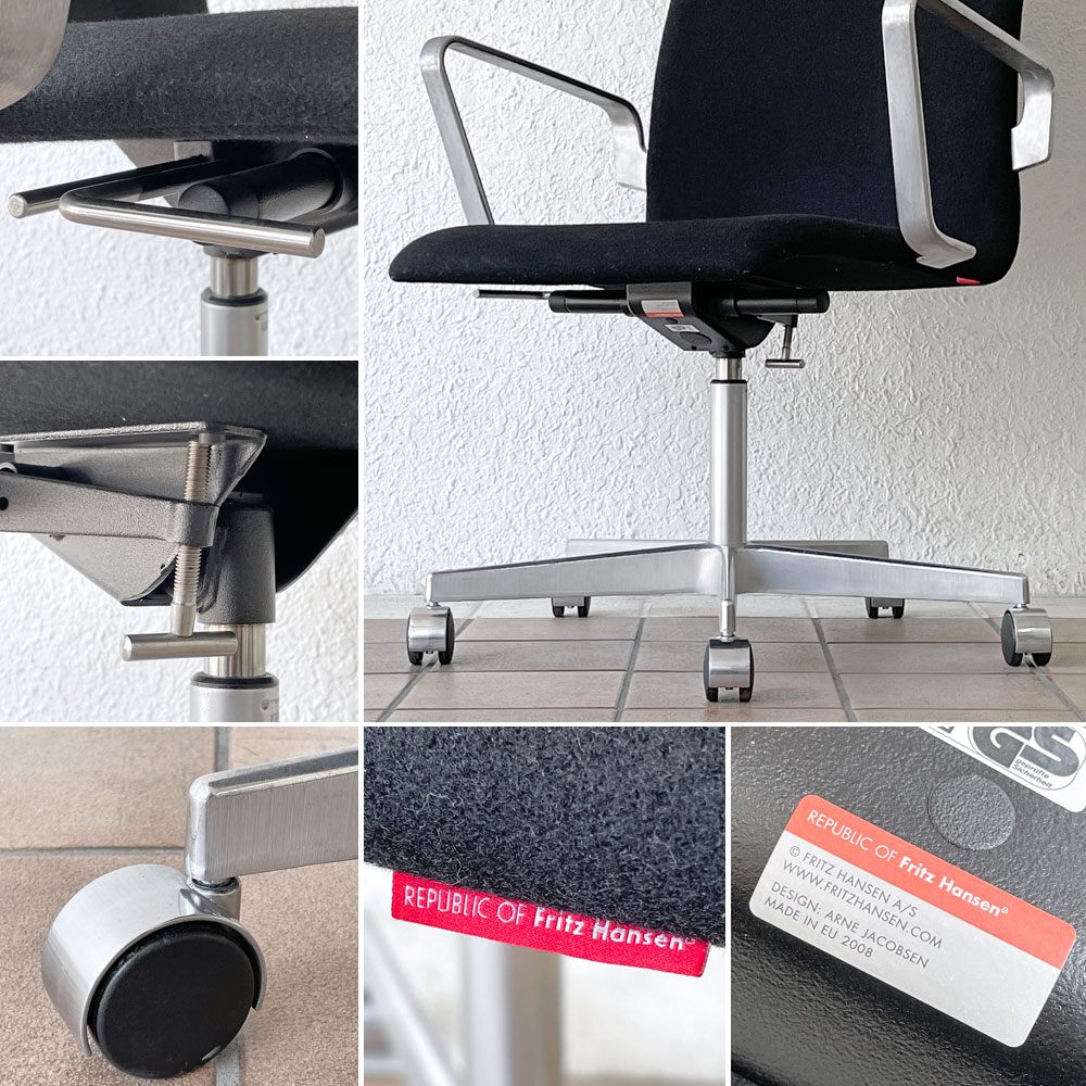 フリッツハンセン Fritz Hansen オックスフォード OXFORD チェア アームチェア ハイバック キャスター 昇降機能 ブラック アルネ・ヤコブセン 2008年製 ◇