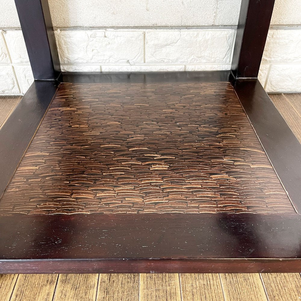 バリ家具 無垢材×ガラス サイドテーブル ローテーブル スクエア W49.5cm アジアンリゾートスタイル ◎