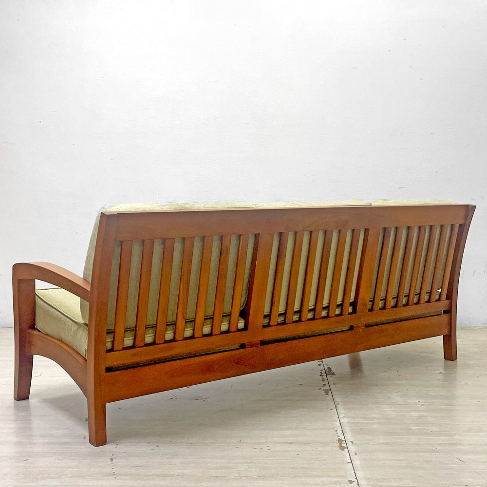スキャンティーク SCANTEAK コニスカ KONISKA 3pソファ チーク無垢材 ラッカー仕上げ 替えカバー付き 北欧スタイル ●