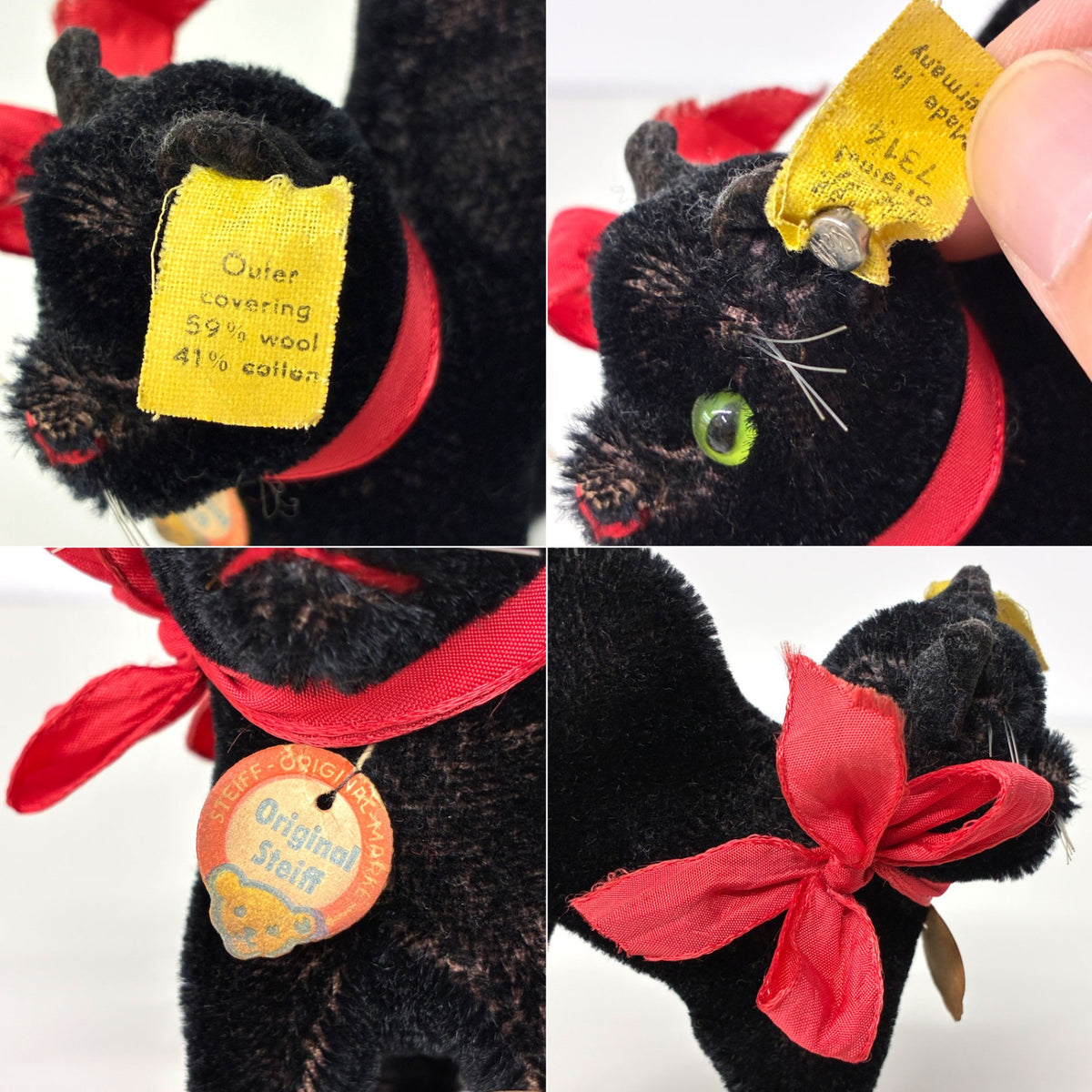 シュタイフ Steiff ブラックトムキャット Black Tom Cat 黒猫のぬいぐるみ Schwarzer Kater ドイツビンテージ ◎