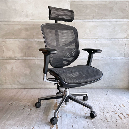 エルゴヒューマン Ergohuman エンジョイ ENJOY エルゴノミクスチェア デスクチェア ヘッドレスト付き ブラック メッシュ張り ♪