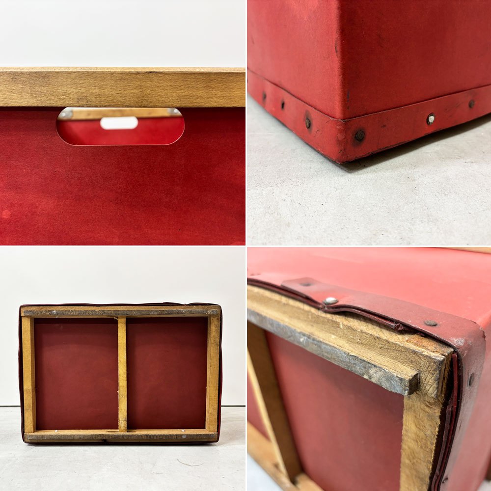 ドイツ ビンテージ バルカンファイバーボックス VULCANIZED FIBER BOX ストレージボックス 収納箱 レッド ●