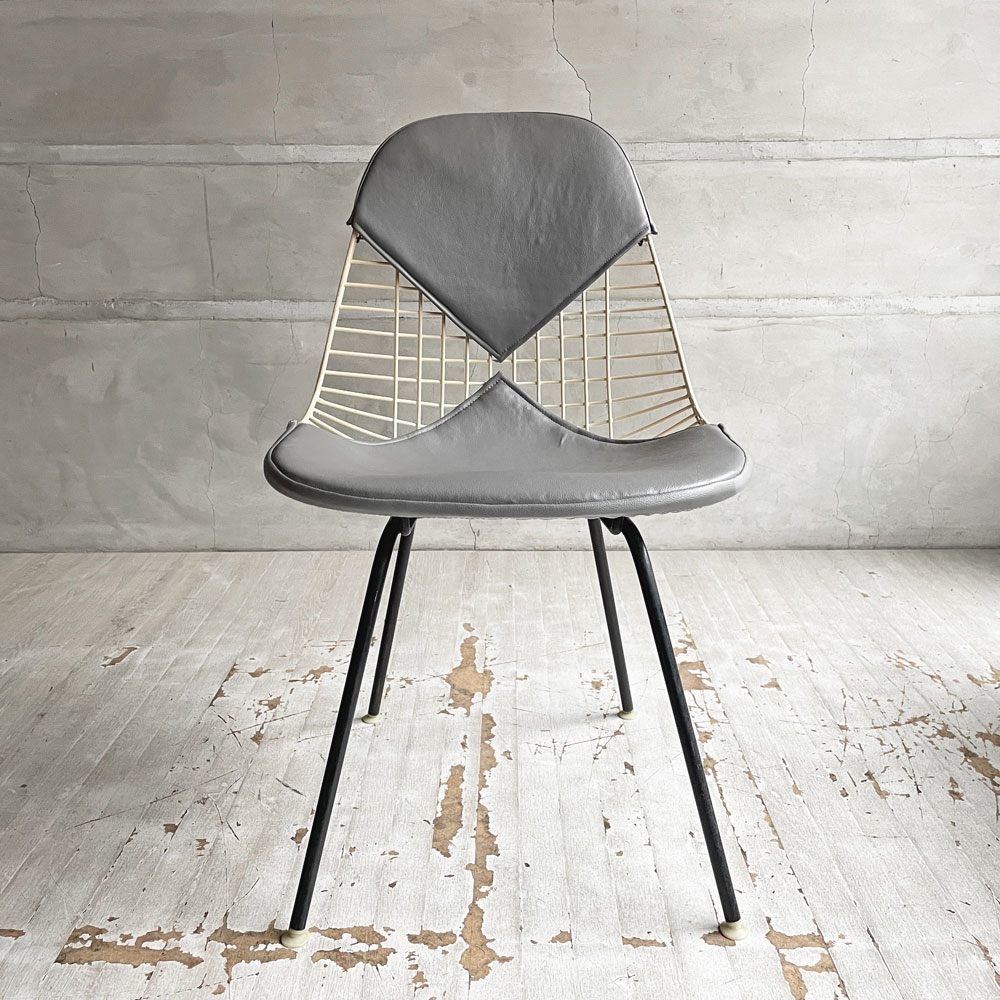 ハーマンミラー Herman Miller ビンテージ ワイヤーチェア Wire Chair DKR2  ホワイトワイヤー Hベース ビキニパッド付 グレー C&R イームズ ミッドセンチュリー ♪