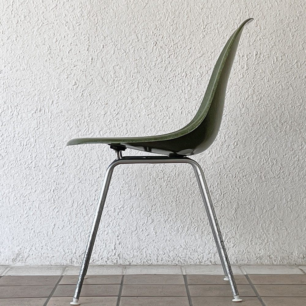 ハーマンミラー Herman Miller サイドシェルチェア ダイニングチェア 2nd FRP Hベース オリーブグリーンダーク イームズ ミッドセンチュリー ビンテージ 希少 B ◇