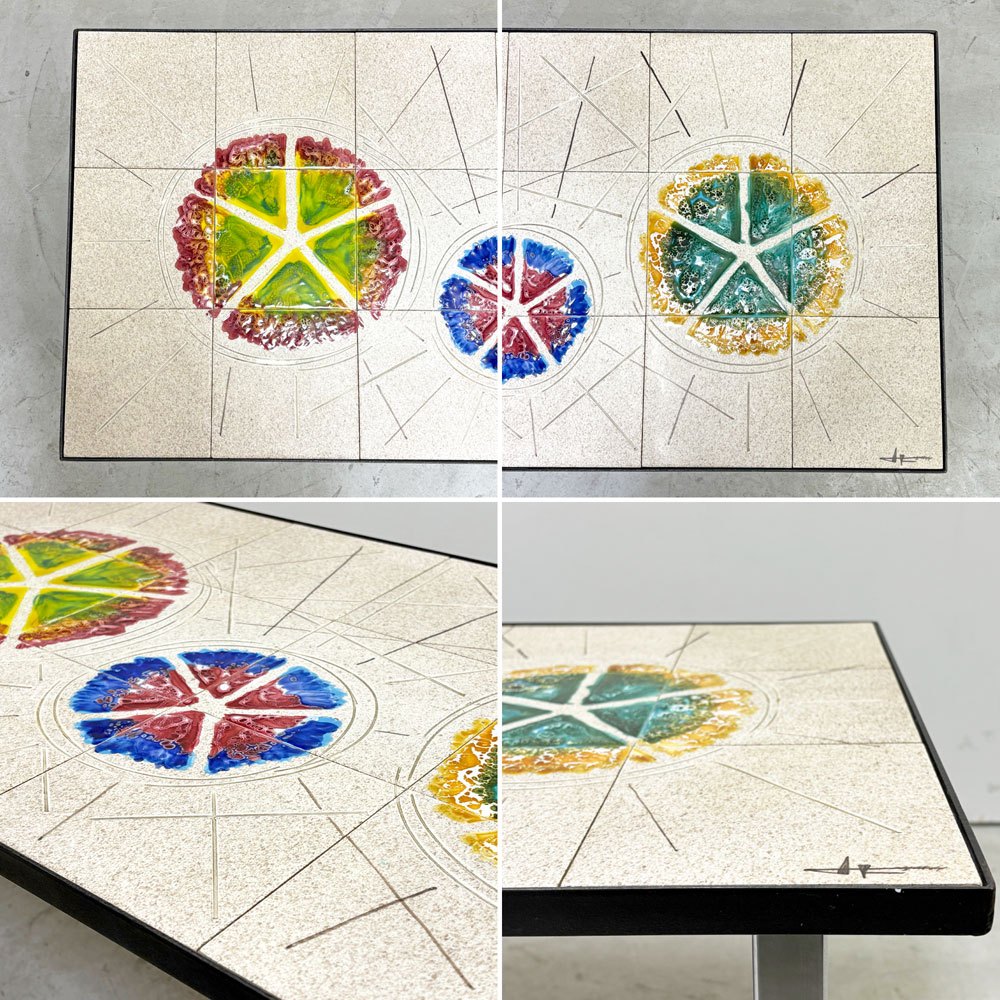 ベルギー ビンテージ Belgium Vintage セラミック タイルトップ コーヒーテーブル Tile Top Coffee Table 60's-70's リビングテーブル センターテーブル ミッドセンチュリー ●