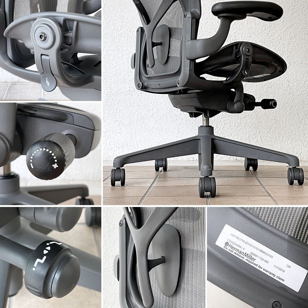 ハーマンミラー Herman Miller アーロンチェア デスクチェア リマスタード ライト Bサイズ グラファイトベース ビル・スタンフ ＆ ドン・チャドウィック ポスチャーフィット ◇