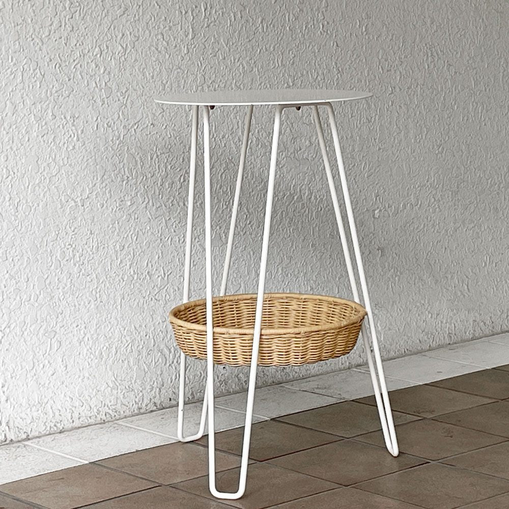 イデー IDEE ワラビー WALLABY サイドテーブル SIDE TABLE ラタン スチール ホワイト ナチュラルモダン H60㎝ 廃番仕様 現行定価39,900円 ◇