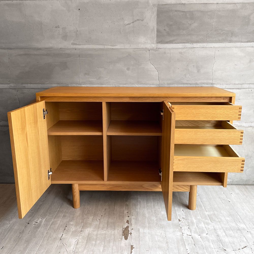 ウニコ unico クラフ CRAFF キャビネット サイドボード オーク材 抽斗3杯 W120cm  廃番希少 ♪