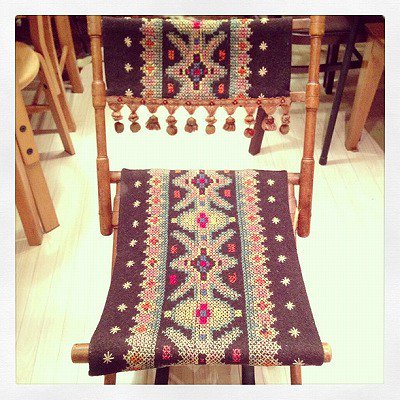 ☆Vintage ”Sweden” Cross Stitch Tapestry Folding Chair