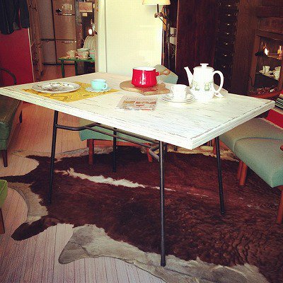 ☆White Paint Top ×　Iron Reg  Work Table & Dining Table