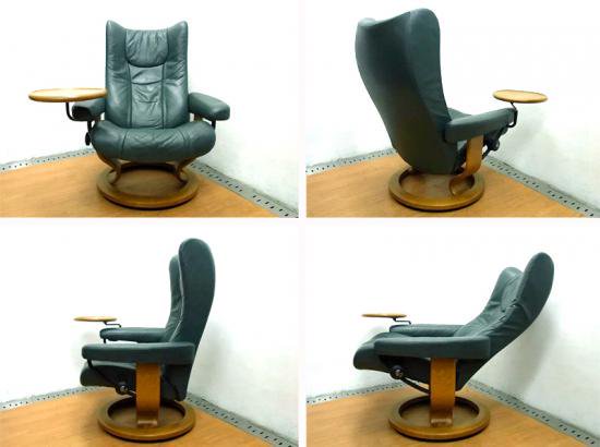 ◇ ノルウェー EKORNES （ エコーネス社 ） ストレスレス  『 Wing （ ウイング ）』 ＋ オットマン ＋ 別売りスウィングテーブル付属 （D.グリーン）