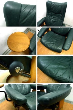 ◇ ノルウェー EKORNES （ エコーネス社 ） ストレスレス  『 Wing （ ウイング ）』 ＋ オットマン ＋ 別売りスウィングテーブル付属 （D.グリーン）